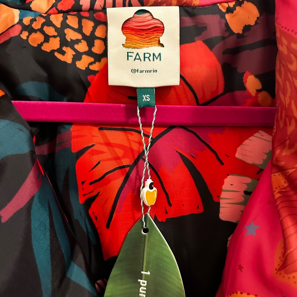 Farm Rio Mixed Scarves Kimono Puffer Jacket in Multi - Picture 9 of 10